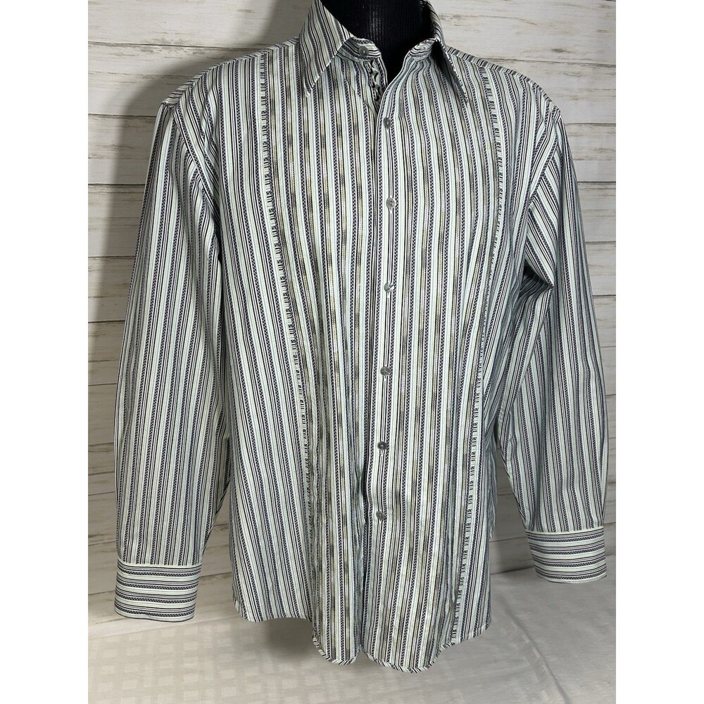 Robert Graham COLOR Stripe Embroidered XL Men Button Shirt CONTRAST CUFF COLLAR